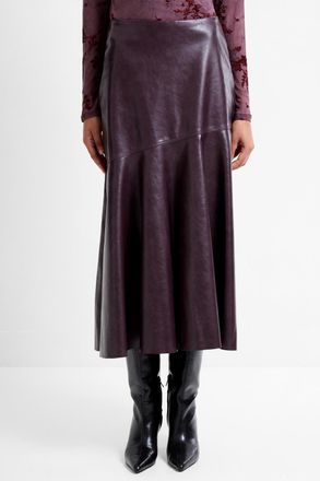 French Connection Womens Burgundy Pu Faux Leather Asymmetric Midi Skirt - Size 18 UK