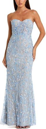 Mac Duggal Embellished Applique Strapless Bustier Gown in Blue at Nordstrom, Size 10