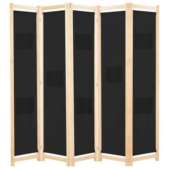 Berkfield Home 5-Panel Room Divider Black 200x170x4 cm Fabric | Size: 200 x 170 x 4 cm