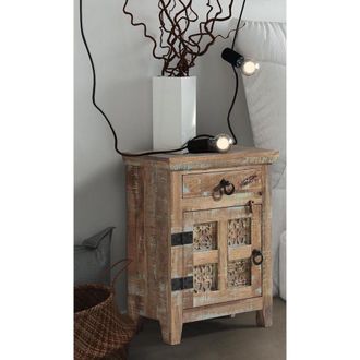 Jaipur Furniture Aravali Bedside Table Right (ARA-208-L) - Mango Wood - L33 x W51 x H71 cm - Distress Finish in Brown