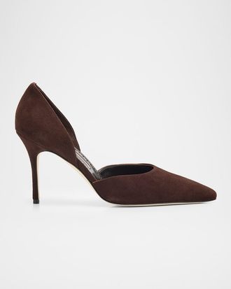 Manolo Blahnik 90mm Taylernu Suede D & apos;Orsay Pumps