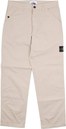 Stone Island Logo Katoenen Broek - Heren - Straight fit broeken - Beige - W32 - Katoen - Broeken