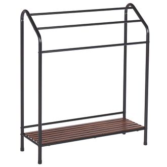 Beliani Toallero De Metal Negro Mate Madera Oscura Recubrimiento En Polvo 3 Rieles Accesorio De Pie Moderno Ba&ntilde;o Muriva