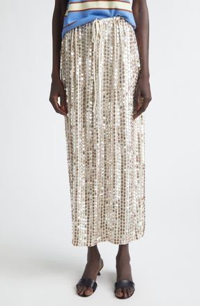 Zankov Marcella Sequin Embellished Silk Skirt in Silver/Ivory at Nordstrom, Size Large
