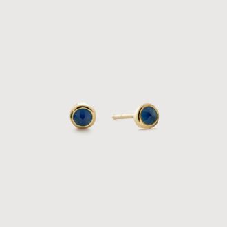 Monica Vinader Gold Gemstone Stud Earrings Blue Sapphire