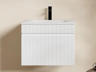 Vente-Unique Mobile sotto lavabo sospeso scanalato con lavabo a incasso 60 cm Bianco - SATARA