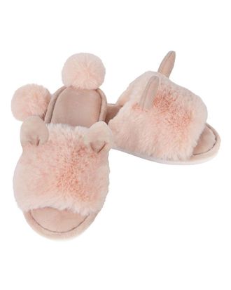 MeMoi Bunny Hop Pom-Pom Open Toe Plush Slippers, Blush Pink, Medium