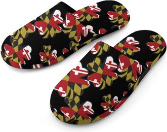 Generic Clovers Maryland Flag Flannel Mens Slip-on Slippers Winter Warm House Shoes with Rubber Sole for Home Hotel