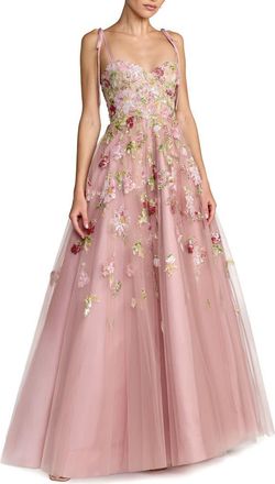 Mac Duggal Floral Embellished Tulle Ballgown in Mocha at Nordstrom, Size 12