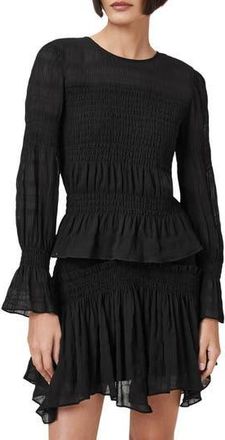 AllSaints Pamela Smocked Ruffle Top in Black at Nordstrom Rack, Size 2 Us / 6 Uk
