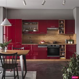 Vicco Mueble De Cocina Fame-line, Burdeos Brillo Intenso/roble Dorado, 355 Cm, Et Antracita