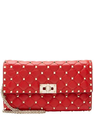 Valentino Red Leather Rockstud Spike Wallet On Chain (Authentic Pre-Loved)