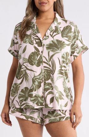 Nordstrom Moonlight Eco Short Pajamas in Pink- Olive Sketch Tropic at Nordstrom, Size 3X