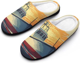 Generic Sunset of A Yacht Mens Slippers Slip On Comfortable Fleece Cotton House Shoes Winter