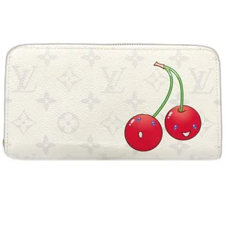 Louis Vuitton Cerise White Canvas Long Wallet (Bi-Fold) (Pre-Owned)