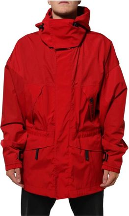 Dolce & Gabbana Nylon Parka Jas met Capuchon en Volledige Ritssluiting - Heren - Zomerjassen - Rood - 4XL - Nylon - Jassen