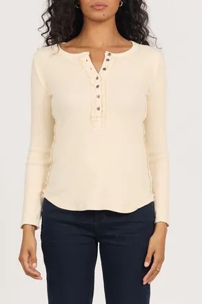 Dear John Denim Edie Long Sleeve Placket Button Front Rib T-Shirt in Whitecap Grey at Nordstrom, Size X-Large