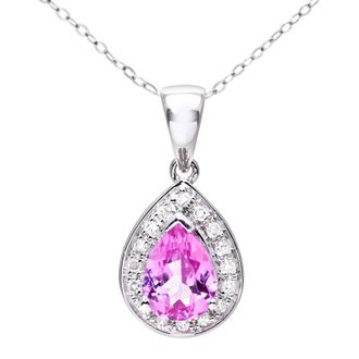 Diamant L'&eacute;ternel Womens 9ct White Gold Diamond and Pink Sapphire Ladies Pendant and 18 Chain - One Size