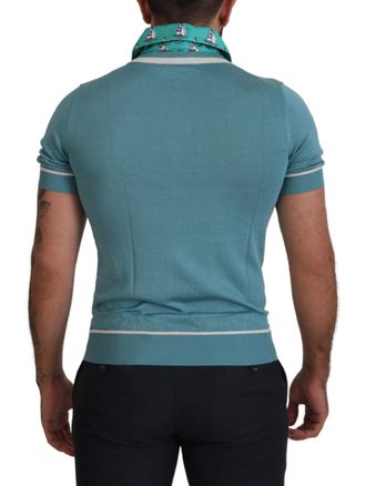 Dolce & Gabbana Blue Silk Polo Top Mens V-Neck T-Shirt