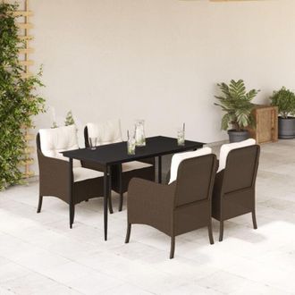 vidaXL Set Comedor De Jard&iacute;n 5 Piezas Y Cojines Rat&aacute;n Sint&eacute;tico Marr&oacute;n Vidaxl