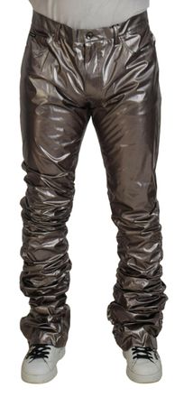 Dolce & Gabbana Mens Ruched Metallic Pants - Grey Nylon - Size EU 46 (Mens)
