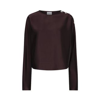 Dante6 Leiva Satijnen Top met Knopen - Dames - Blouses & Shirts - Bruin - Maat: L Satijn
