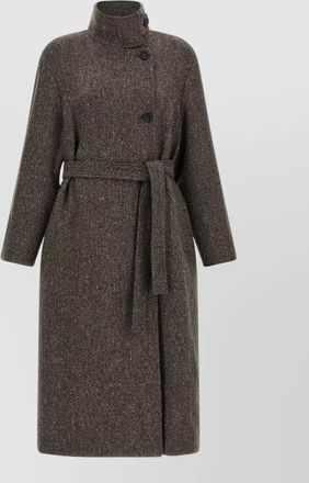 Brunello Cucinelli virgin wool chevron belted coat