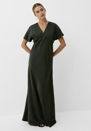 Icone Womens Double-face satin V-neck maxi dress