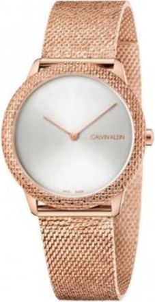 Calvin Klein Minimalistisch Quartz Horloge - Witte Wijzerplaat- Ros&eacute;goudkleurig - Dames - Horloges - Bruin - ONE Size - Accessoires