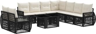 vidaXL Conjunto De Sof&aacute;s De Jard&iacute;n 10 Uds. Negro Y Blanco Crema Vidaxl