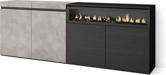 Skraut Home Aparador efecto madera cemento 200x35x75cm chimenea efecto fuego