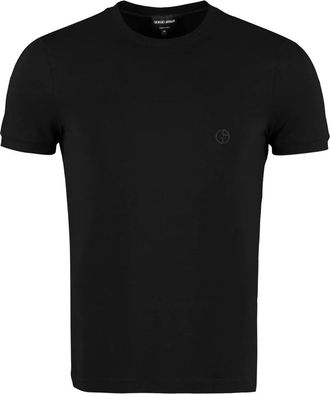 Giorgio Armani Geborduurde Viscose Crew-Neck T-Shirt - Heren - T-shirts - Zwart - 2XL - Tops