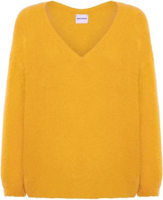Americandreams Silja V Neck Knit - Dames - V-hals truien - Geel - M - Wol - Truien & Vesten
