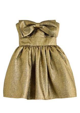 Self Portrait Bow Strapless Metallic Cloqu&eacute; Mini Dress - Gold - 8 (UK8 / S)