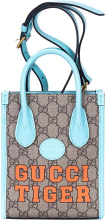 Gucci Beige & Blue Supreme Coated Canvas Tiger Tote, Never Carried (Authentic Pre-Loved)