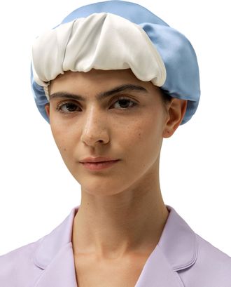 LilySilk Womens 100% Mulberry Silk Nightcap Ladies No-tie Double Layered Reversible Silk Sleep Bonnet with Contrast Colors for Hair Care,Ice Blue