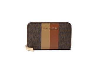 Michael Kors Jet Set Small Zip Around Card Case Womens Coin Purse Brown/Luggage, Leather
