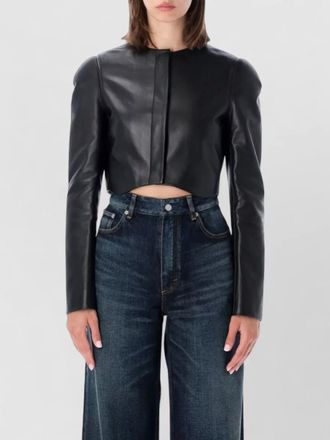 Alaia lambskin fitted round neck leather coat