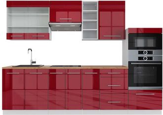 Vicco Mueble De Cocina Fame-line, Burdeos Brillo Intenso/blanco, 280 Cm, Et Roble, Vicco