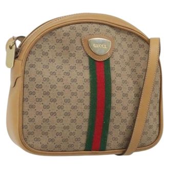 Gucci Pre-owned Vintage Micro Kleine GG Canvas Schoudertas - Dames - Pre-owned - Beige - Maat: ONE Size Leer