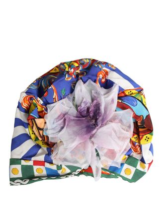 Dolce & Gabbana Womens Multicolor Carretto Motif Turban Headwear Hat Cotton Elastane Silk