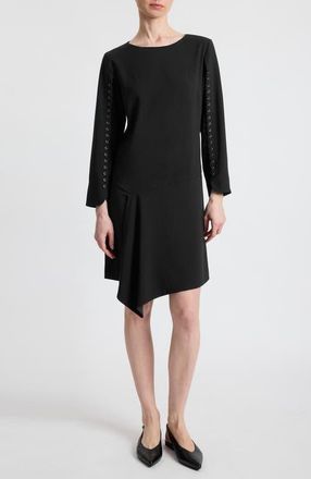 Santorelli Essie Shift Dress with Grommet Detail in Soft Crepe in Black at Nordstrom, Size 10