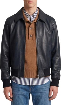 Ami Black Solid Leather Jacket