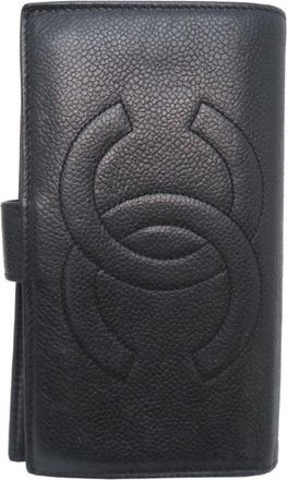 Chanel Black Grained Calfskin Long Wallet (Bi-Fold) (Pre-Owned)