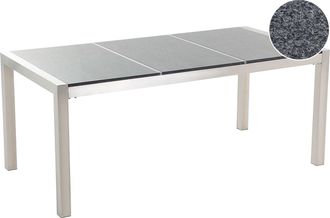 Beliani Mesa De Comedor De Jard&iacute;n Con Tablero De Granito Gris Y Plateado Patas De Acero Para 6 Personas 180 X 90 X 74 Cm Grosseto