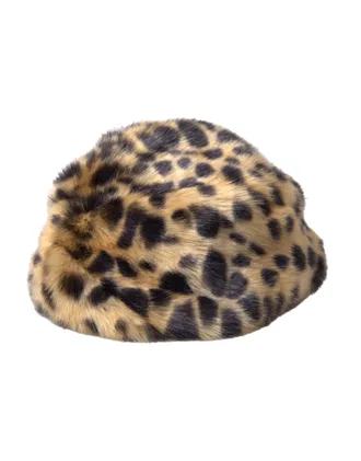 Dolce & Gabbana Brown Leopard Fur Women Bucket Hat Modacrylic Polyester