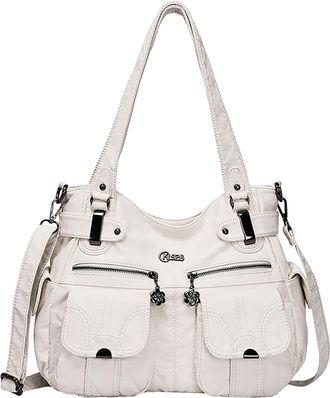 Generic European Style Large Capacity PU Leather Shoulder Bag for Women Fashionable Foreign Trade Export Tote Handbag (White, One Size)