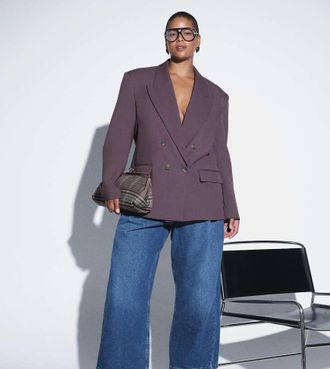 Asos Curve blazer sartoriale doppiopetto con spalle strutturate marrone
