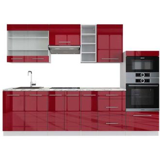 Vicco Cucina componibile Fame-Line, Bordeaux lucido/bianco, 280 cm, pl Marmo