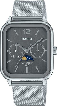 Casio Moonphase Mesh Strap Watch, 44.5mm x 34mm in Silver at Nordstrom